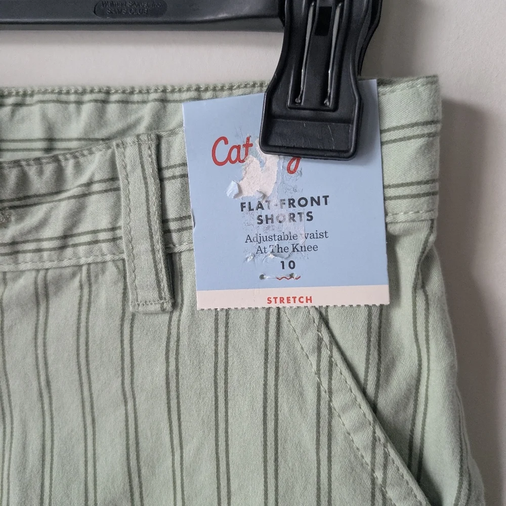 Cat & Jack Green Striped Flat Front Chino Shorts Size 10 NEW